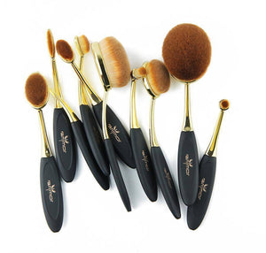 Oval Makeup Brush Professional 10Pcs Rose Gold - RAPBLUE