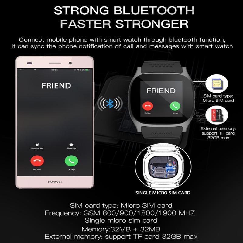 New Bluetooth Smart Watch with Camera Music Player Facebook Whatsapp Sync SMS Support SIM TF Card for Android - RAPBLUE