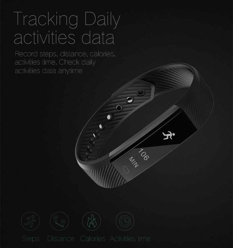 New Smart Bracelet Band with Sleep Activity Fitness Tracker Alarm Clock Vibration Pedometer Indicator for Iphone Android Smartband - RAPBLUE