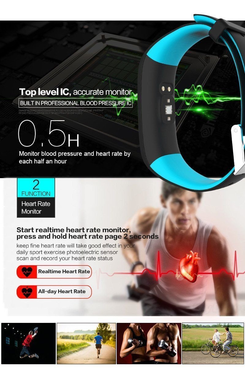 New Smartband Bluetooth Fitness Bracelet with Blood Pressure Heart Rate Monitor for Android IOS Phone - RAPBLUE