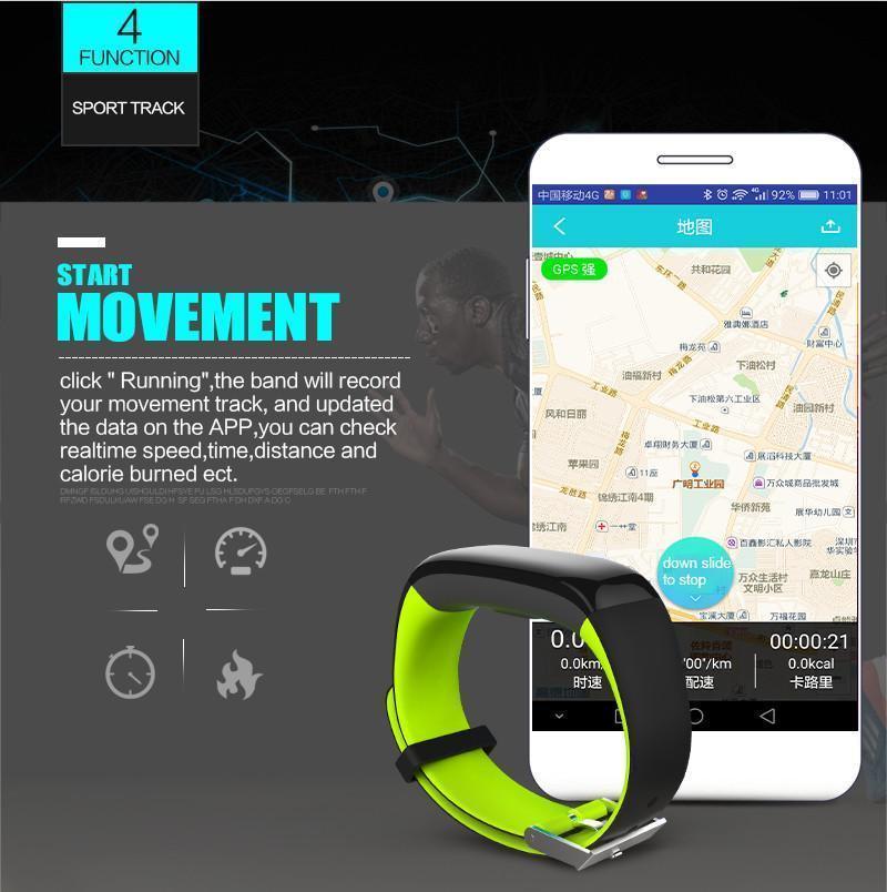 New Smartband Bluetooth Fitness Bracelet with Blood Pressure Heart Rate Monitor for Android IOS Phone - RAPBLUE