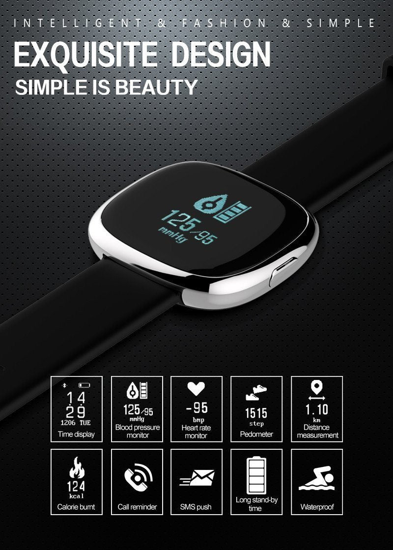 Classic Smart Watch Blood Pressure Heart Rate Monitor Smart Bracelet with Pedometer Sleep Fitness Tracker for Android IOS Smartphone - RAPBLUE