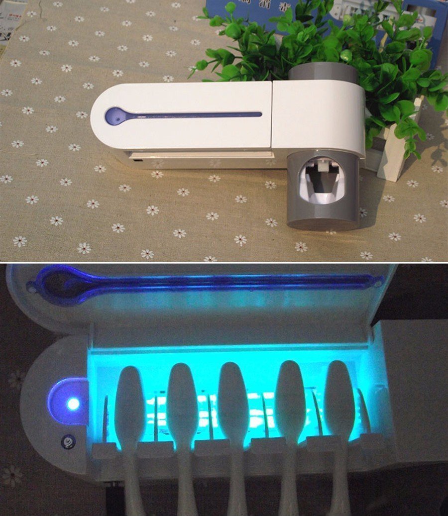 Anti-bacteria UV Light Toothbrush Sterilizer & Automatic Toothpaste Dispenser - RAPBLUE