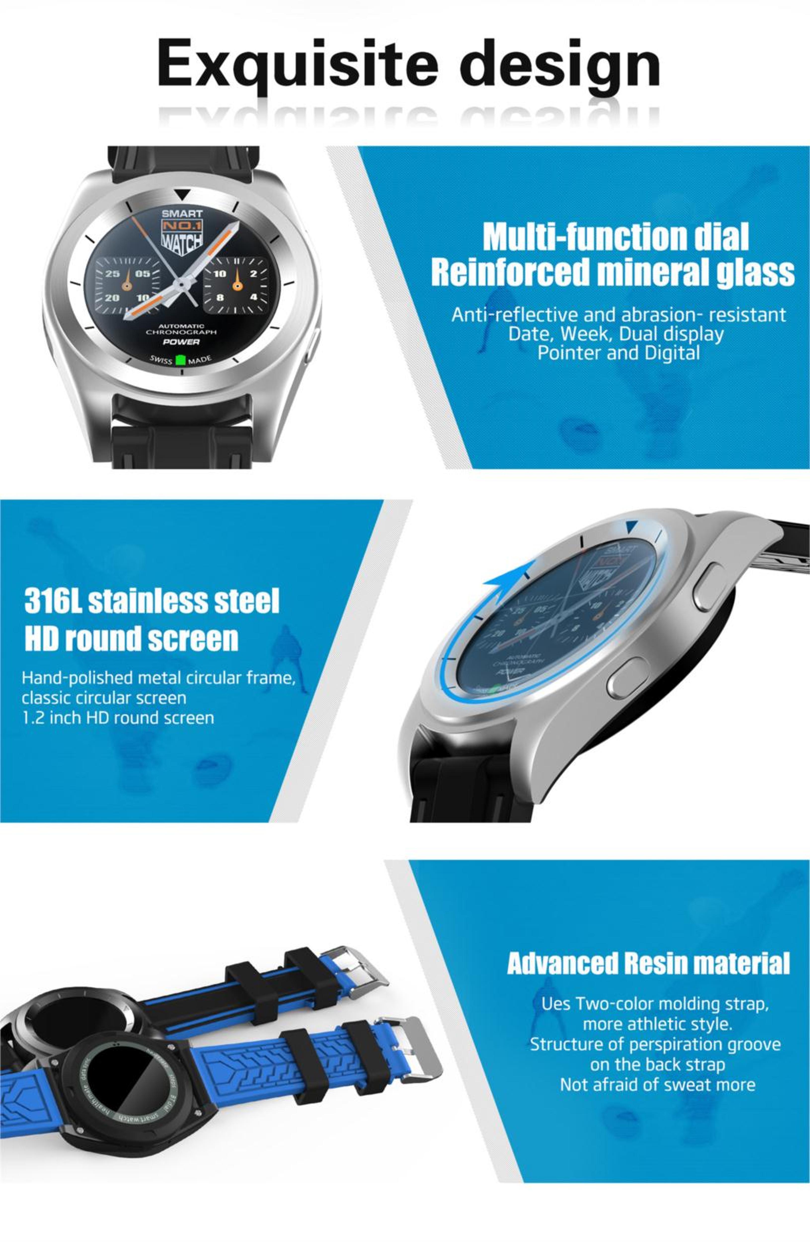 New HD IPS Sport Alloy Smart Watch with Tracker Call Running Heart Rate Monitor for Android IOS - RAPBLUE