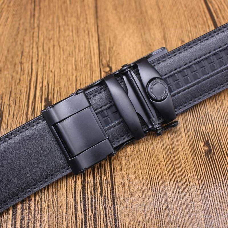 Mens Adjustable Buckle Mechanism Leather Belt - RAPBLUE