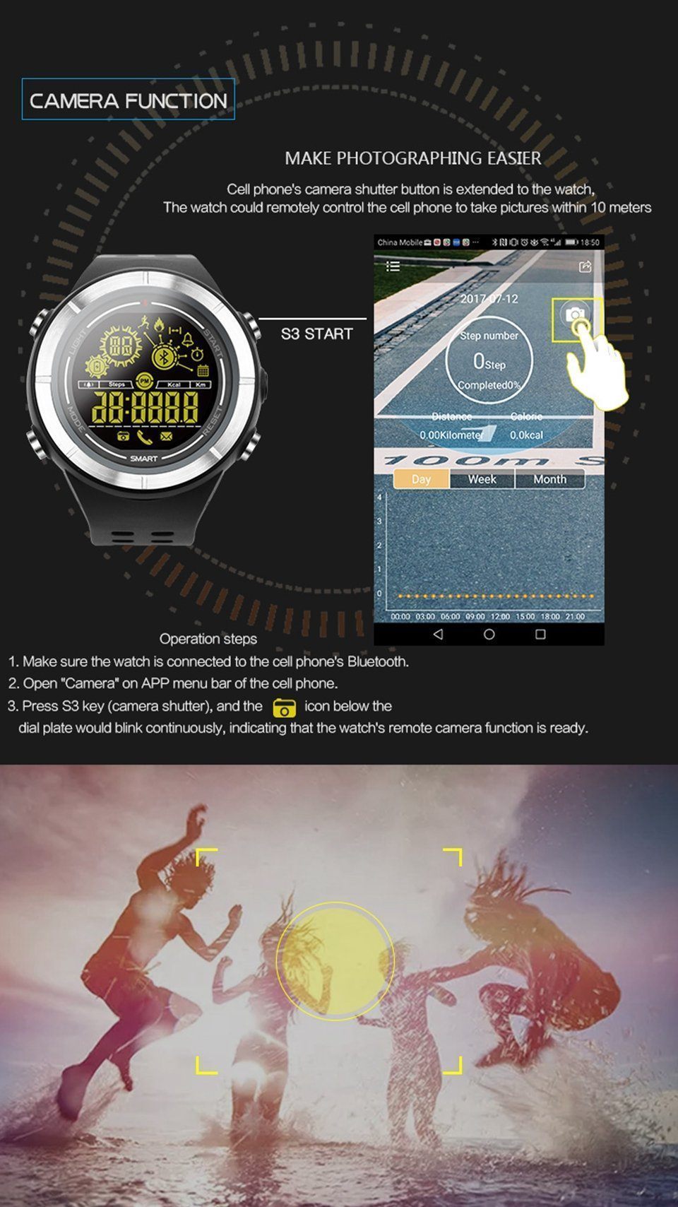 New Sports Bluetooth Smartwatch Waterproof Wristwatch with Fitness Tracker Pedometer Stopwatch for iOS android phones - RAPBLUE