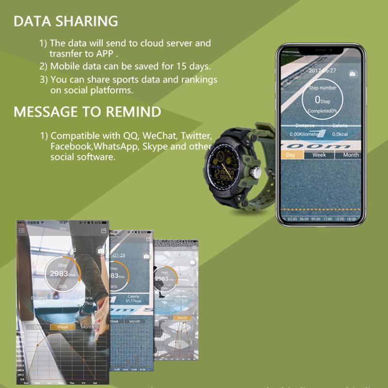 New Rugged Fitness Smartwatch Passometer Smart Clock Waterproof Watch Activities tracker for iPhone Android Phones - RAPBLUE