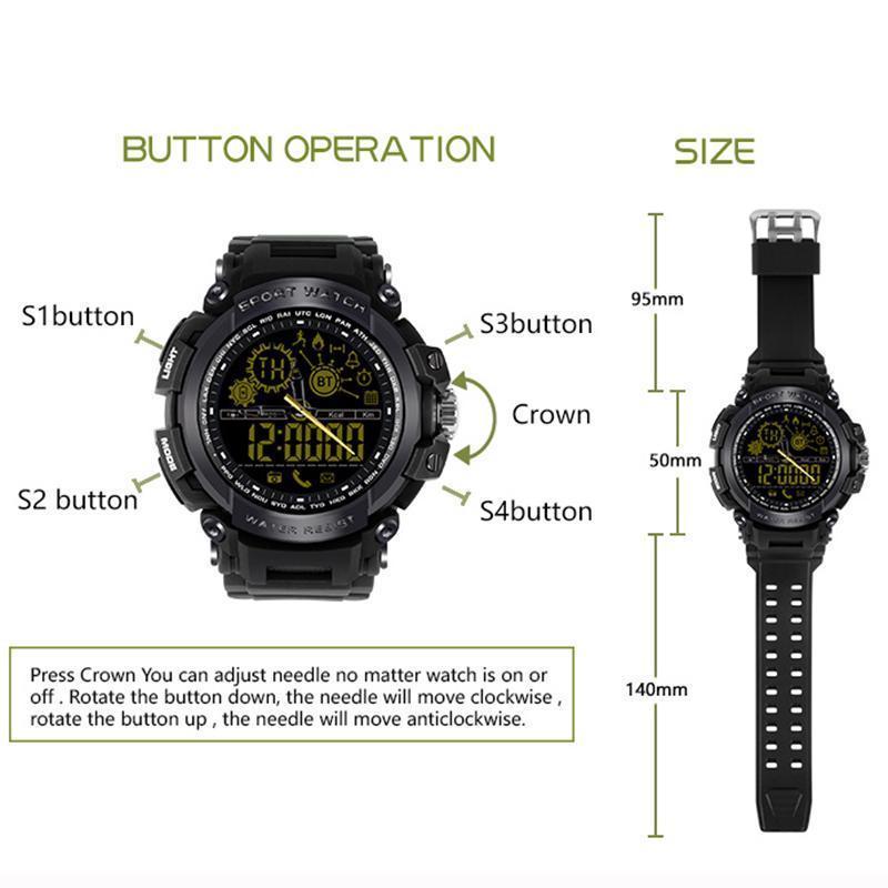 New Rugged Fitness Smartwatch Passometer Smart Clock Waterproof Watch Activities tracker for iPhone Android Phones - RAPBLUE
