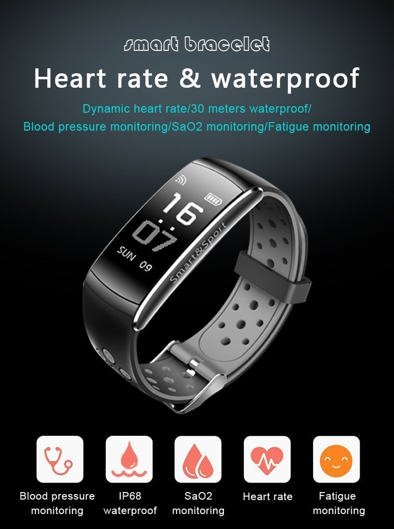 New IP68 Waterproof Smartband Watch Blood Pressure Heart Rate Monitor Smart Bracelet Fitness Tracker Bluetooth Wristband - RAPBLUE