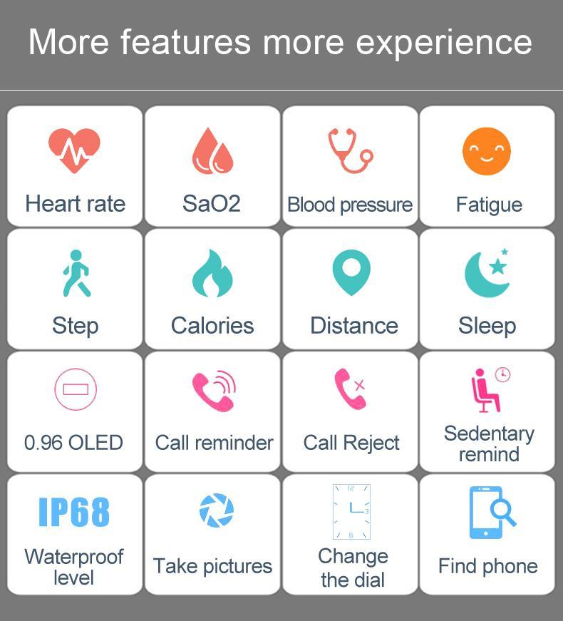 New IP68 Waterproof Smartband Watch Blood Pressure Heart Rate Monitor Smart Bracelet Fitness Tracker Bluetooth Wristband - RAPBLUE