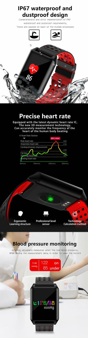 OLED Colour Screen Smart Watch Blood Oxygen Pressure Heart Rate Monitor Pedometer for Android IOS Windows - RAPBLUE