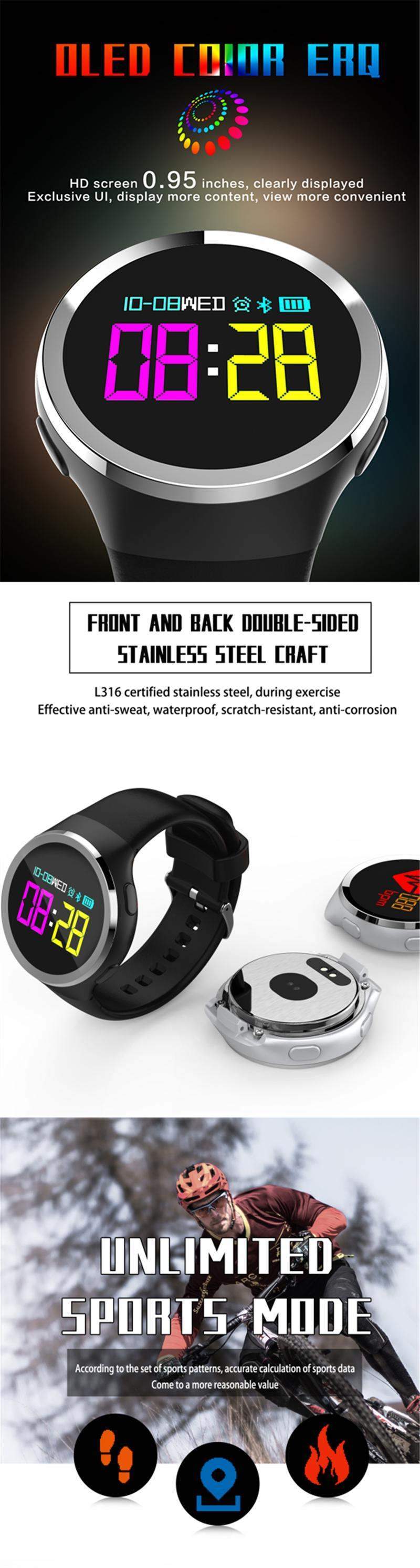 New Sports 0.95inch OLED Smart Watch Heart Rate Blood Oxygen Pedometer Caller Message Show Smartwatch - RAPBLUE