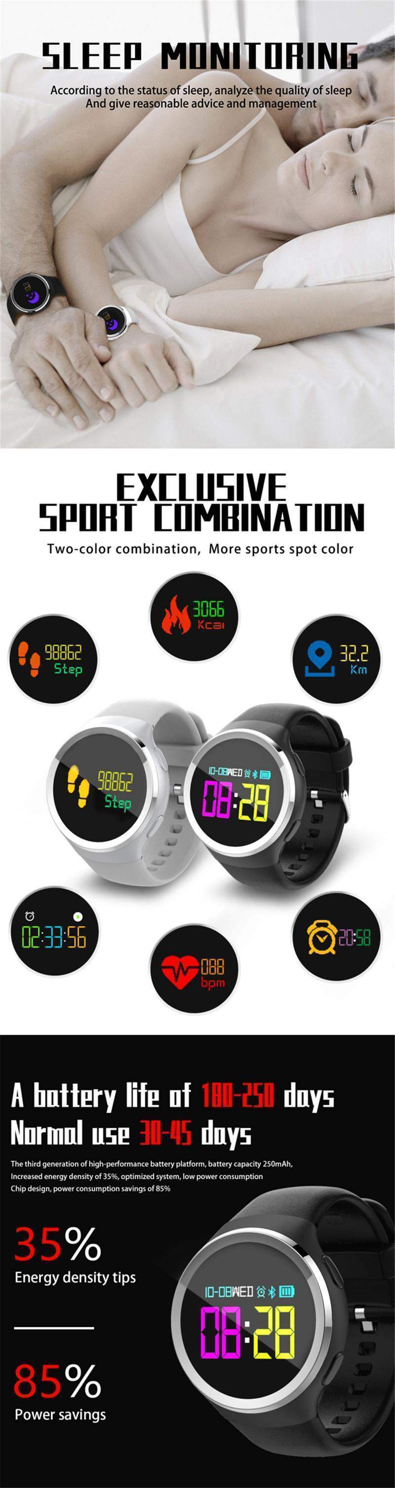 New Sports 0.95inch OLED Smart Watch Heart Rate Blood Oxygen Pedometer Caller Message Show Smartwatch - RAPBLUE