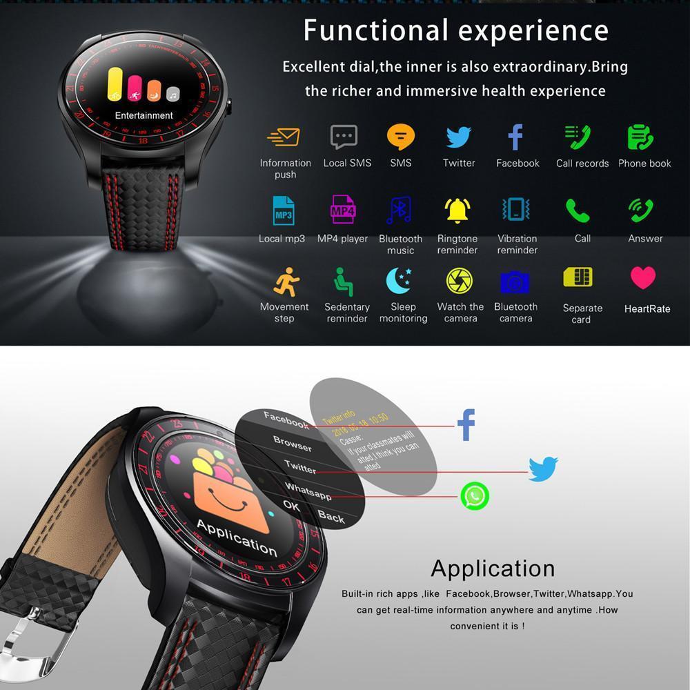 New Luxury Smart Watch with Camera Bluetooth Smartwatch Pedometer Heart Rate Monitor Sim Card Wristwatch for Android IOS - RAPBLUE