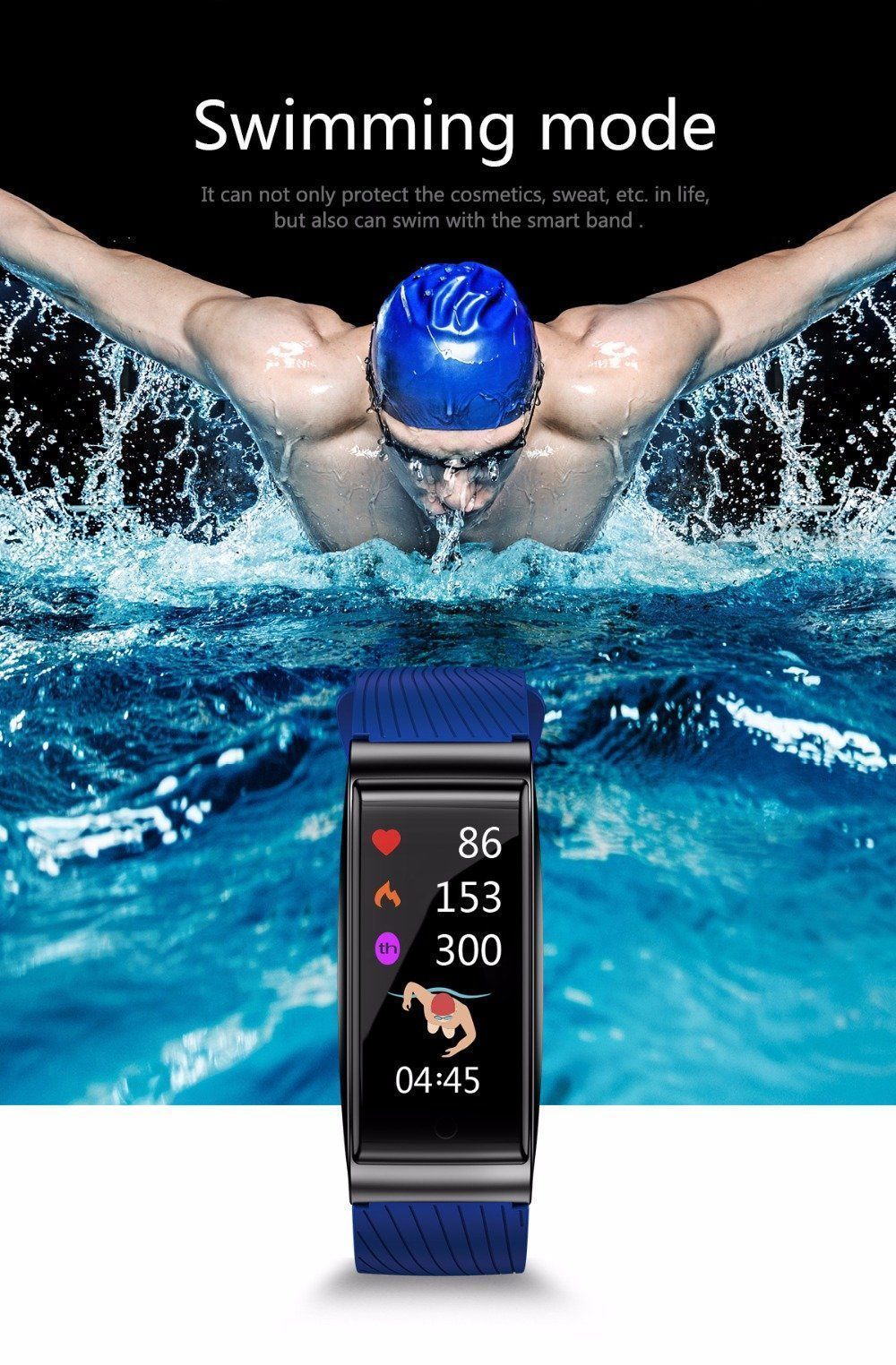 Sports Swim Smart Watch Blood Pressure Heart Rate Monitor GPS for IOS Android Windows - RAPBLUE