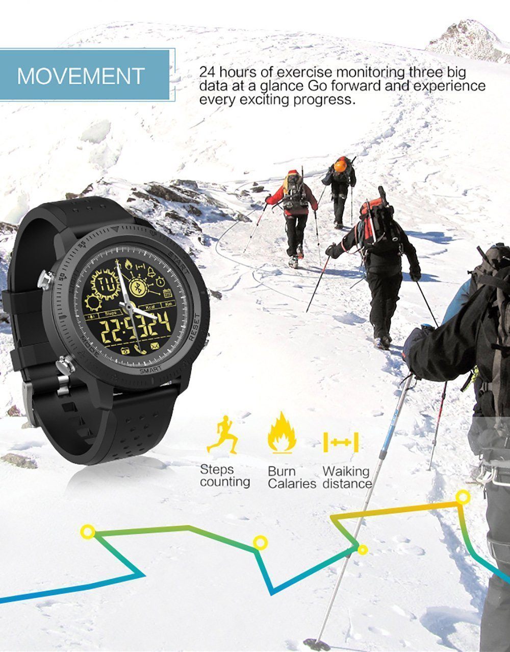 New Sport Activity Tracker Calories Pedometer Smartwatch Stopwatch Call SMS Reminder Long Standby Time Smart Watch - RAPBLUE