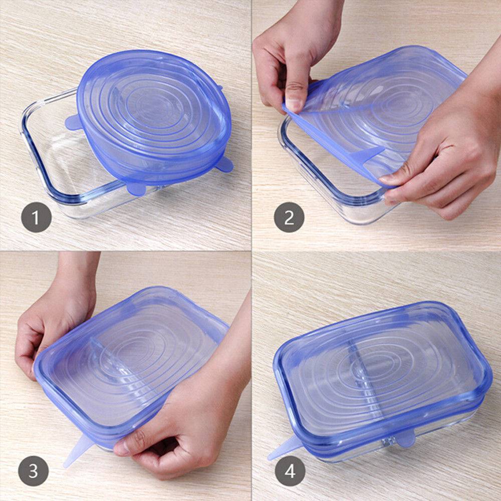 Silicone Stretch Lids 6 PACK flexible Food Saving Lid Durable reusable food cover - RAPBLUE