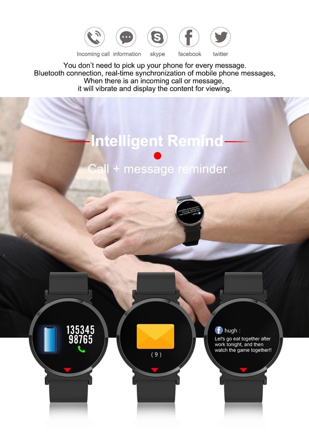 New Smartwatch With Heart Rate Blood Pressure Monitor Pedometer Call Reminder Sports Watch for Men Women - RAPBLUE