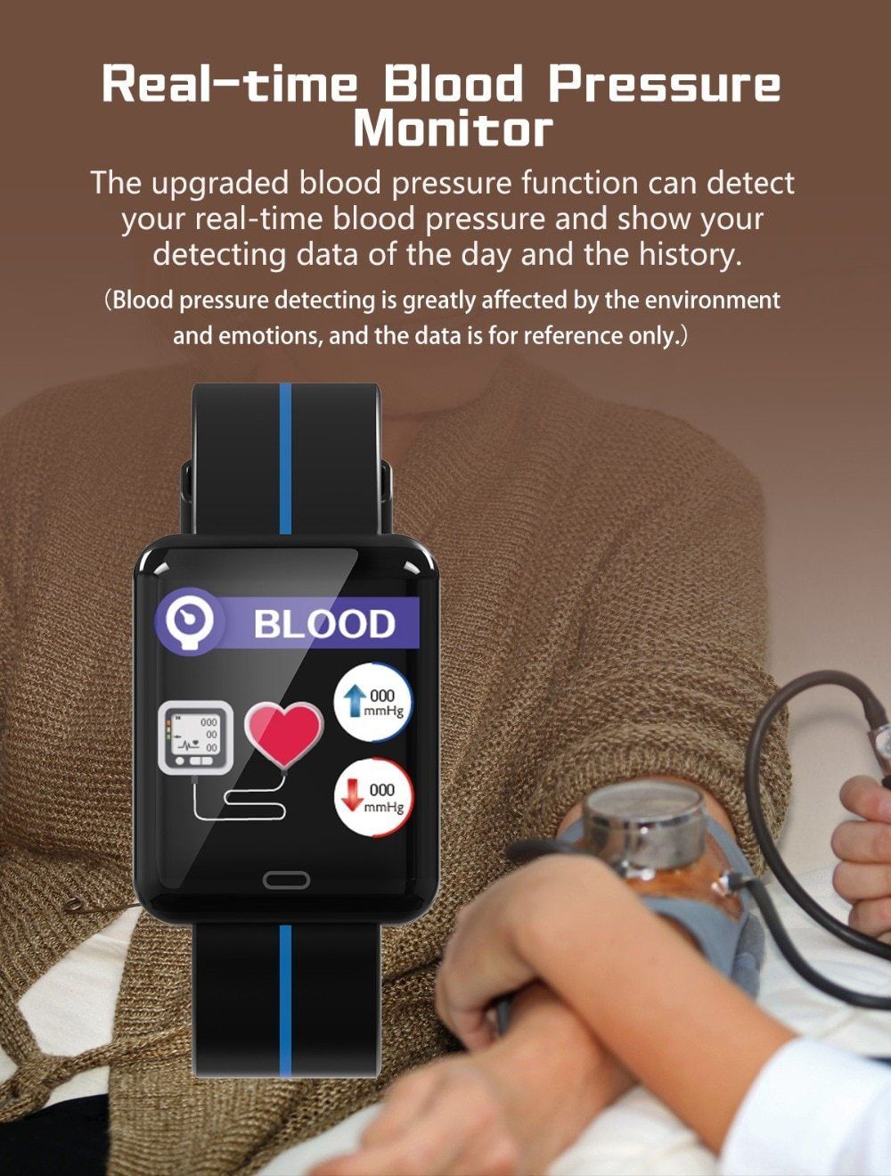 New Smart Sport Watch 1.3 Inch Touch Screen Heart Rate Monitoring Blood Pressure Bracelet For iPhone Android - RAPBLUE