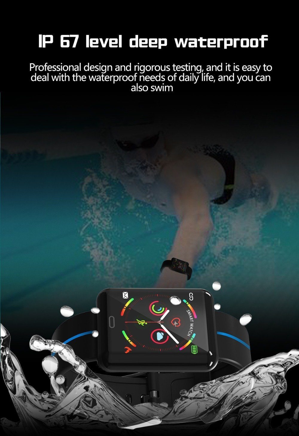 New Smart Sport Watch 1.3 Inch Touch Screen Heart Rate Monitoring Blood Pressure Bracelet For iPhone Android - RAPBLUE