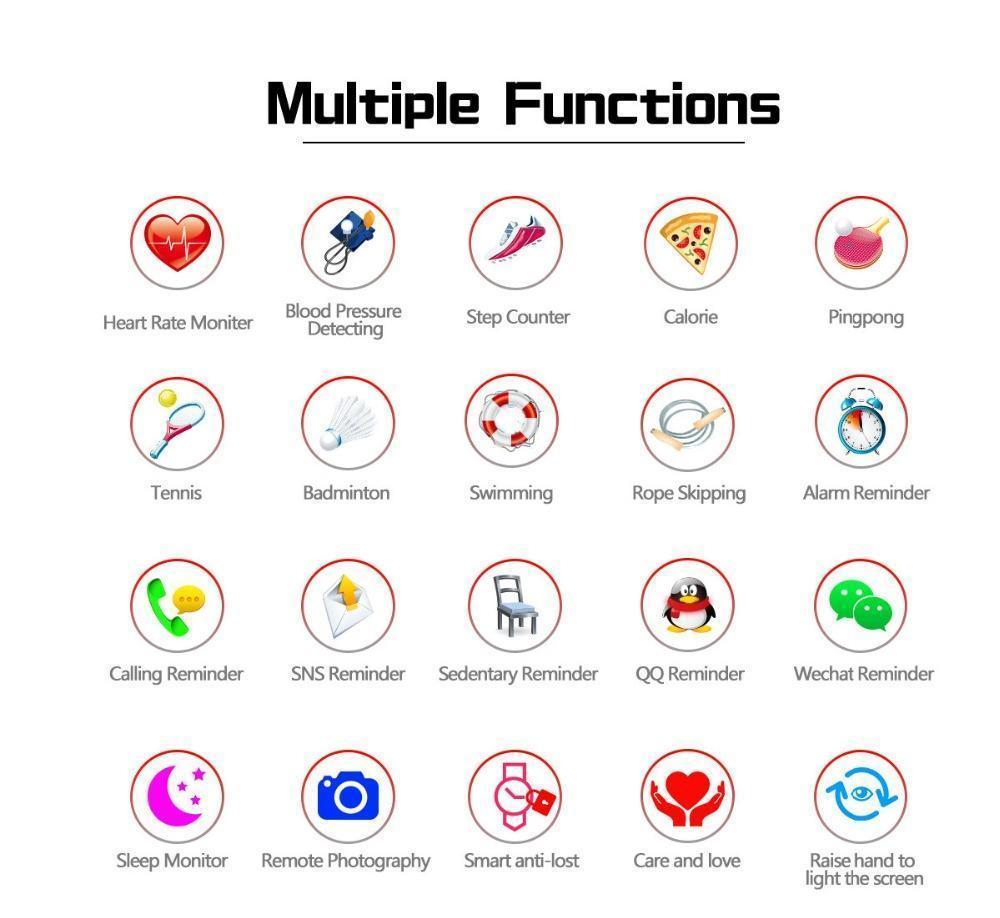 New Smart Sport Watch 1.3 Inch Touch Screen Heart Rate Monitoring Blood Pressure Bracelet For iPhone Android - RAPBLUE