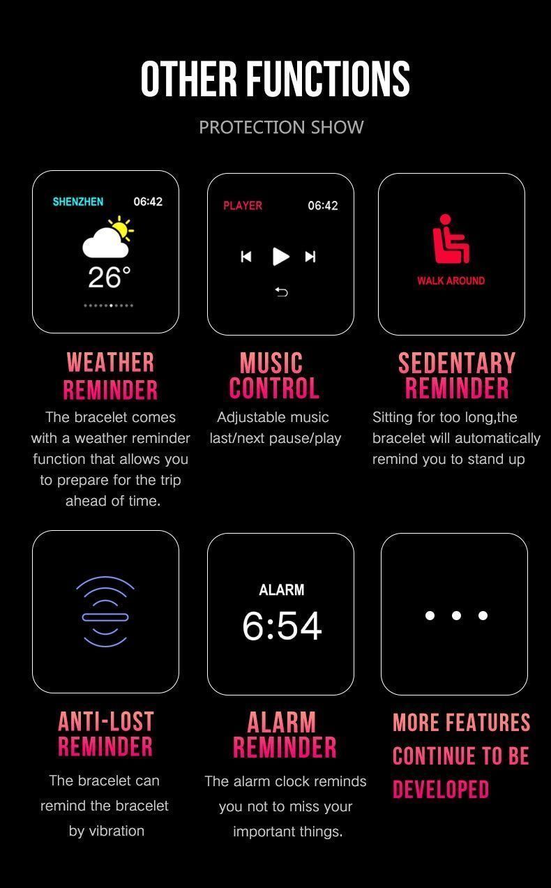 New Waterproof Sport Smartwatch Heart Rate Blood Pressure Monitor Fitness Tracker For iPhone Android - RAPBLUE