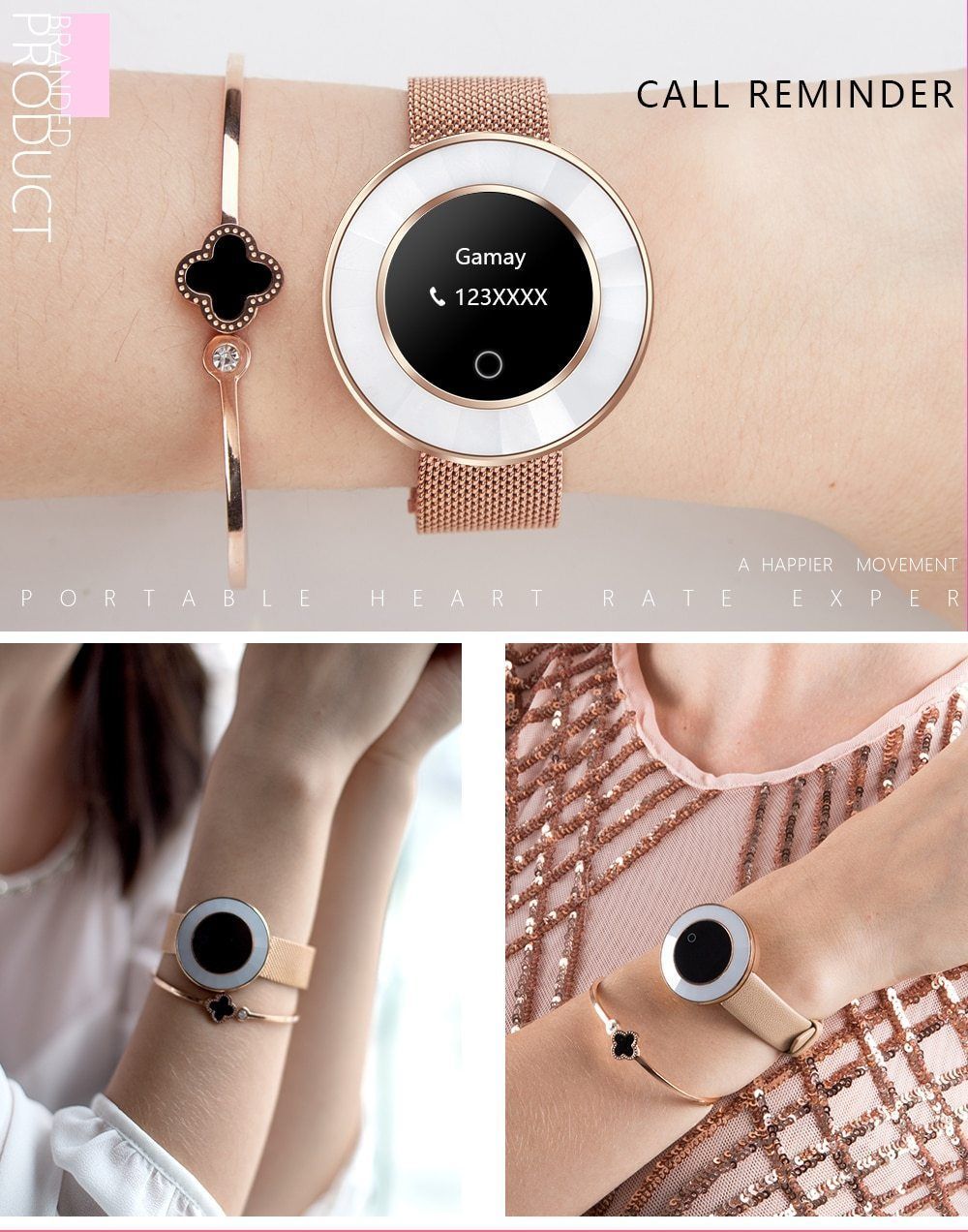 New Lady Smart Bracelet Watch IP68 Waterproof Steel Strap Heart Rate Blood Pressure Tracker Smart Watch For iPhone Android - RAPBLUE