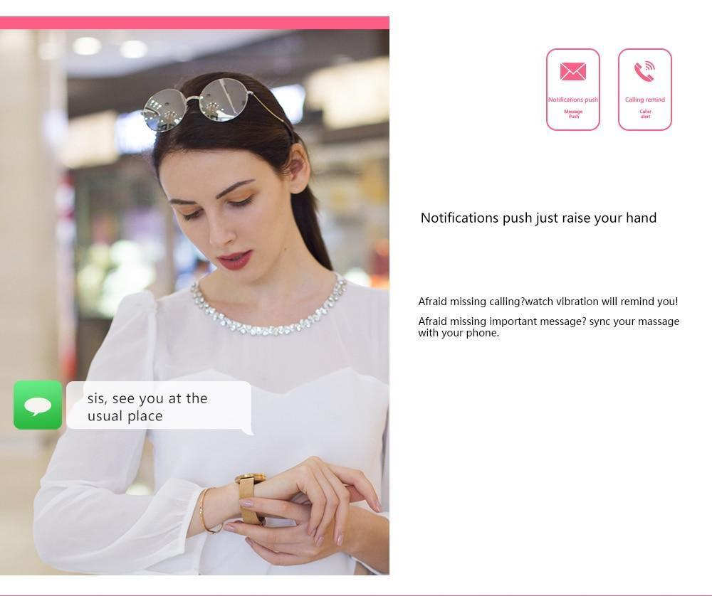 New Lady Smart Bracelet Watch IP68 Waterproof Steel Strap Heart Rate Blood Pressure Tracker Smart Watch For iPhone Android - RAPBLUE