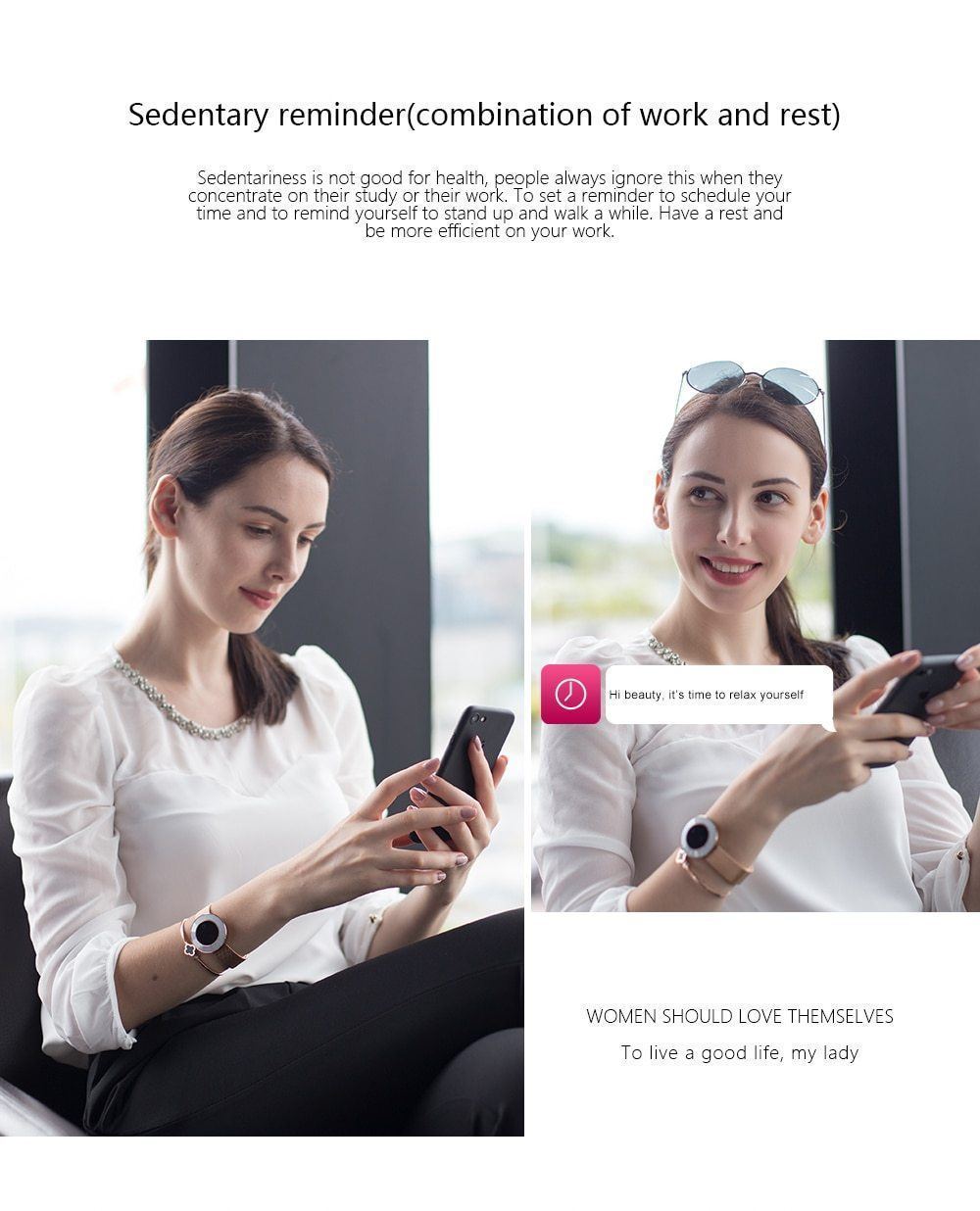 New Lady Smart Bracelet Watch IP68 Waterproof Steel Strap Heart Rate Blood Pressure Tracker Smart Watch For iPhone Android - RAPBLUE