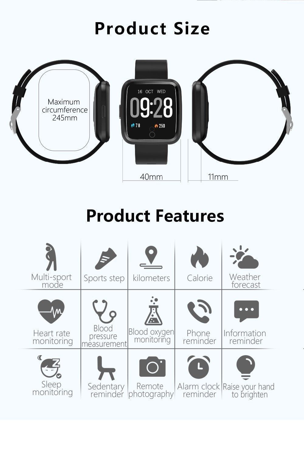 New Long Standby Time Smart Watch Blood Pressure Oxygen Smartwatch Waterproof Heart Rate Monitor for IOS Android - RAPBLUE