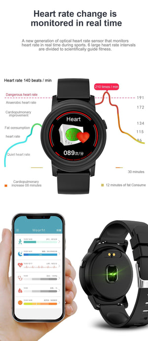 Full HD IPS Circular Screen Band Heart Rate Monitor Sport Mode Fitness Tracker Smart Watch - RAPBLUE