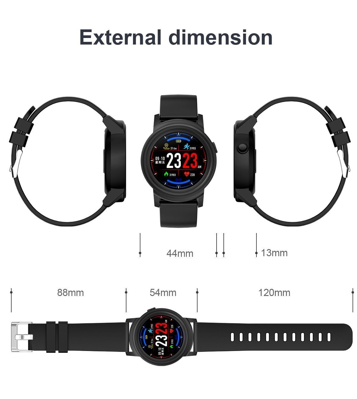 Full HD IPS Circular Screen Band Heart Rate Monitor Sport Mode Fitness Tracker Smart Watch - RAPBLUE