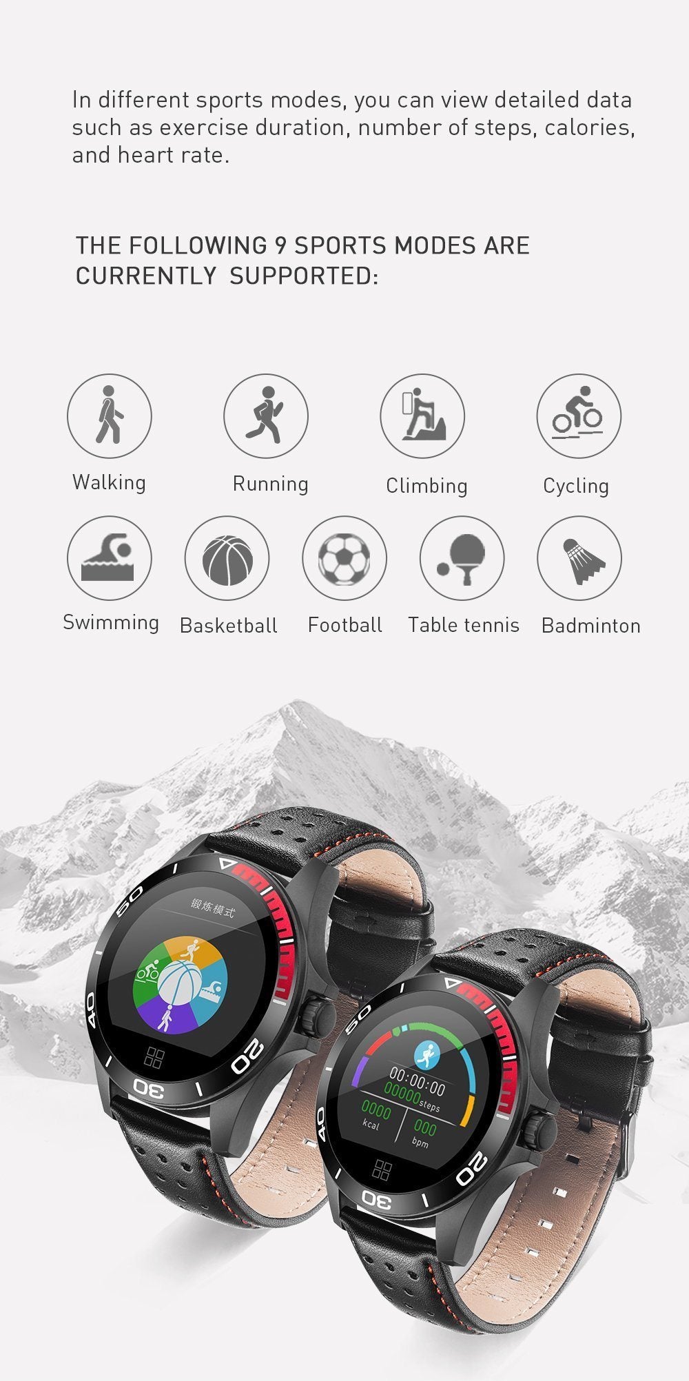 New Leather Band Smart Watch With Heart Rate Sleep Monitor Fitness Tracker Blood Pressure Smartwatch For iPhone Android - RAPBLUE