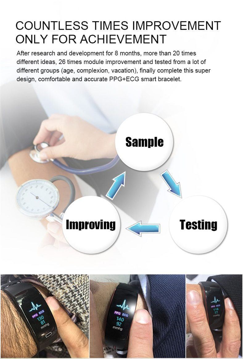 Blood Pressure Smart Band Heart Rate Bracelet Fitness Tracker Watch Intelligent Wristband - RAPBLUE