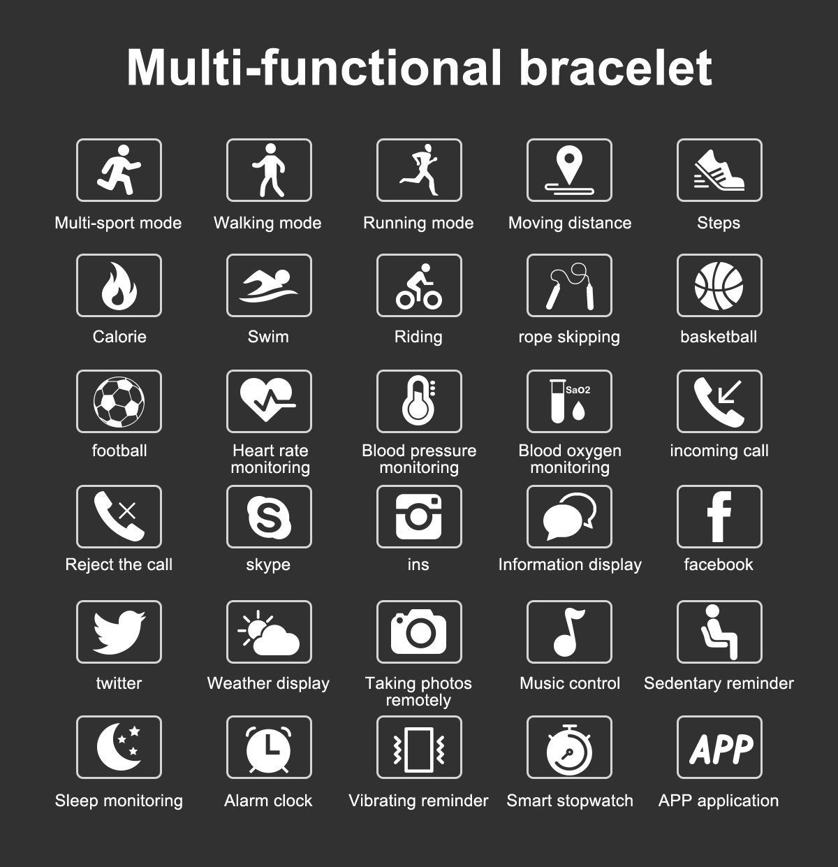 New IPS Large Screen Multi-Sport Fitness Smart Watch Activity Tracker Heart Rate Blood Pressure Wristband For iOS Android - RAPBLUE