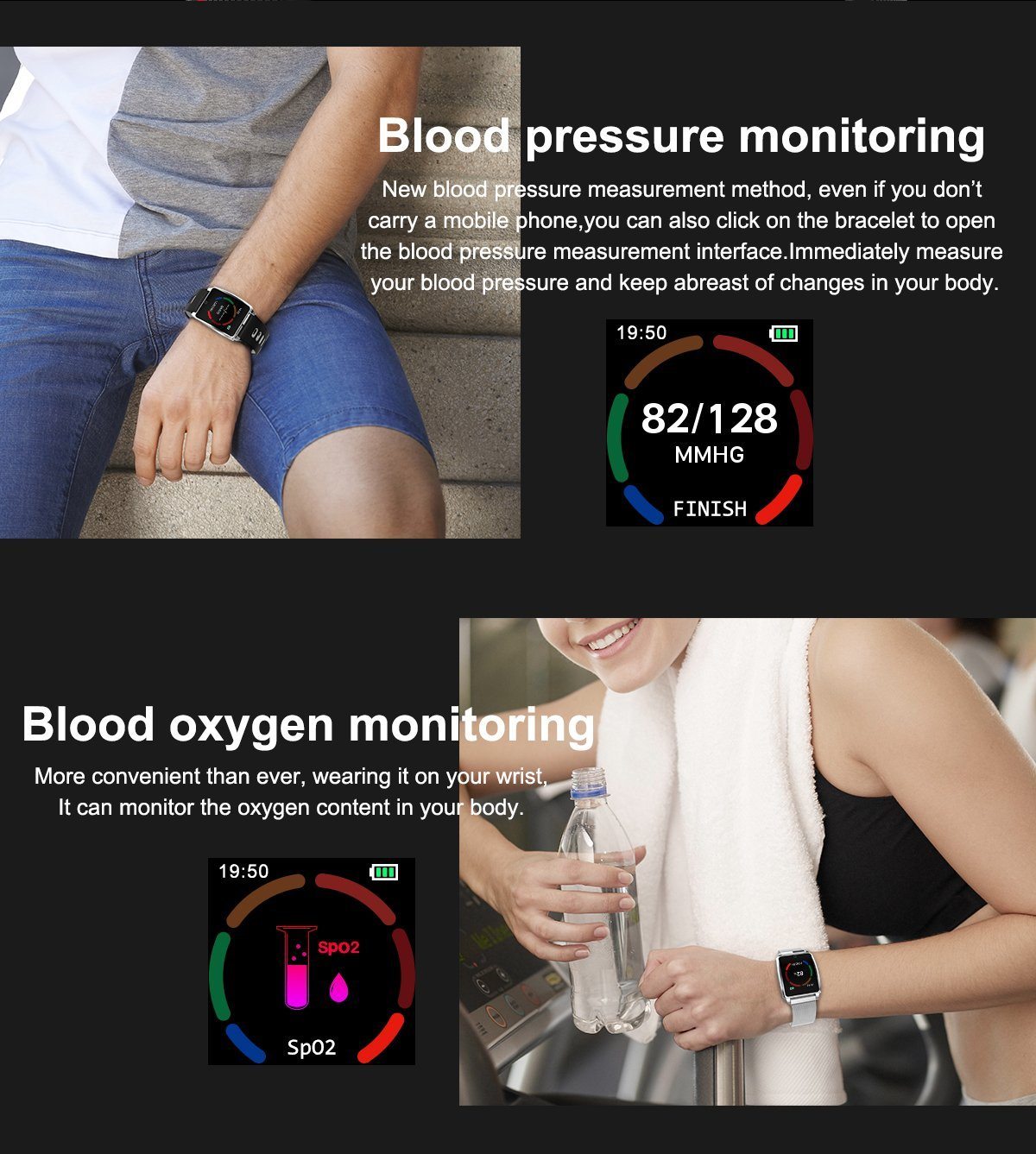 New IPS Large Screen Multi-Sport Fitness Smart Watch Activity Tracker Heart Rate Blood Pressure Wristband For iOS Android - RAPBLUE