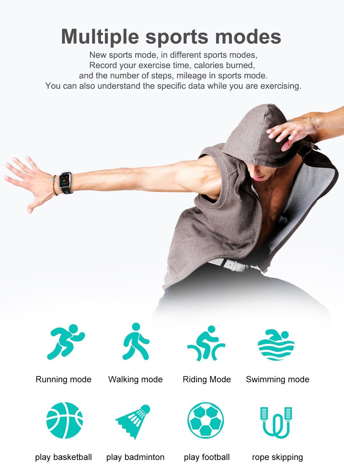 New IPS Large Screen Multi-Sport Fitness Smart Watch Activity Tracker Heart Rate Blood Pressure Wristband For iOS Android - RAPBLUE