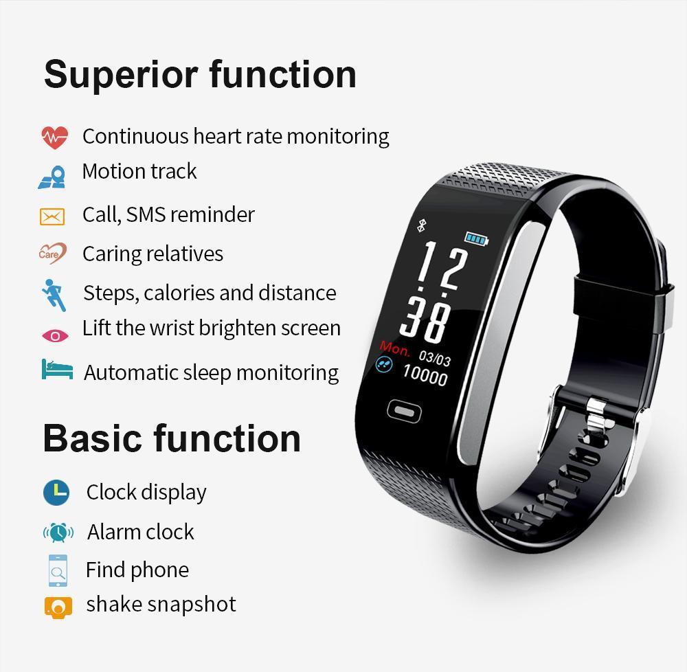 Heart Rate Smart watch Monitor IP67 Wrist Watch Fitness Bracelet Tracker Pedometer For iPhone Androids - RAPBLUE