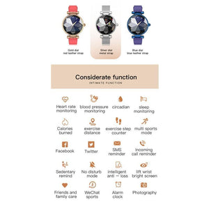 New Luxury Lady's Bluetooth Smart Watch Bracelet Waterproof Fitness Heart Rate Blood Pressure Tracker For iPhone Androids - RAPBLUE