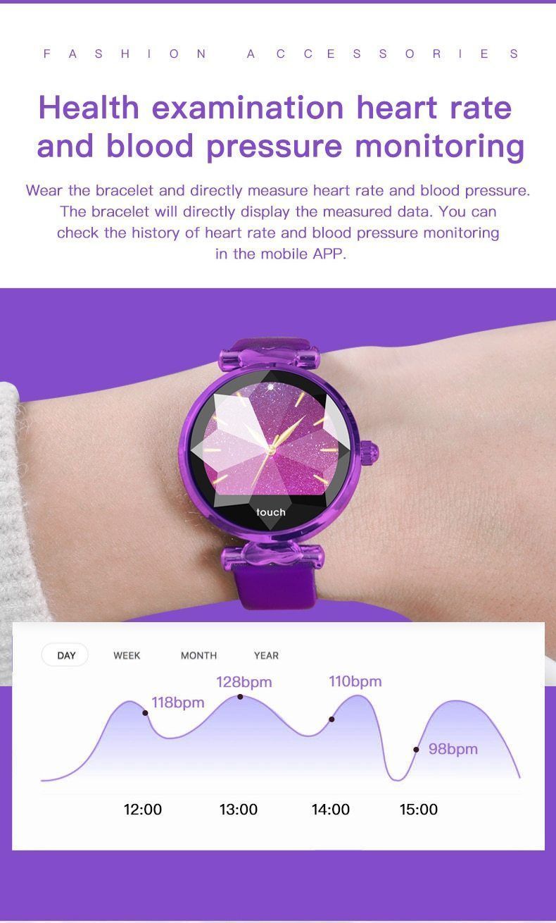 New Luxury Lady's Bluetooth Smart Watch Bracelet Waterproof Fitness Heart Rate Blood Pressure Tracker For iPhone Androids - RAPBLUE