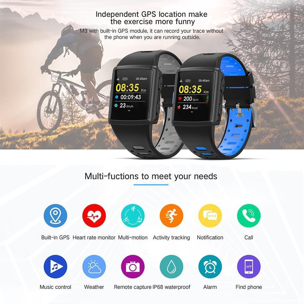 New Sport Smart Watch GPS IP68 Waterproof Heart Rate Monitoring Full Touch Screen Smartwatch For iPhone Android - RAPBLUE