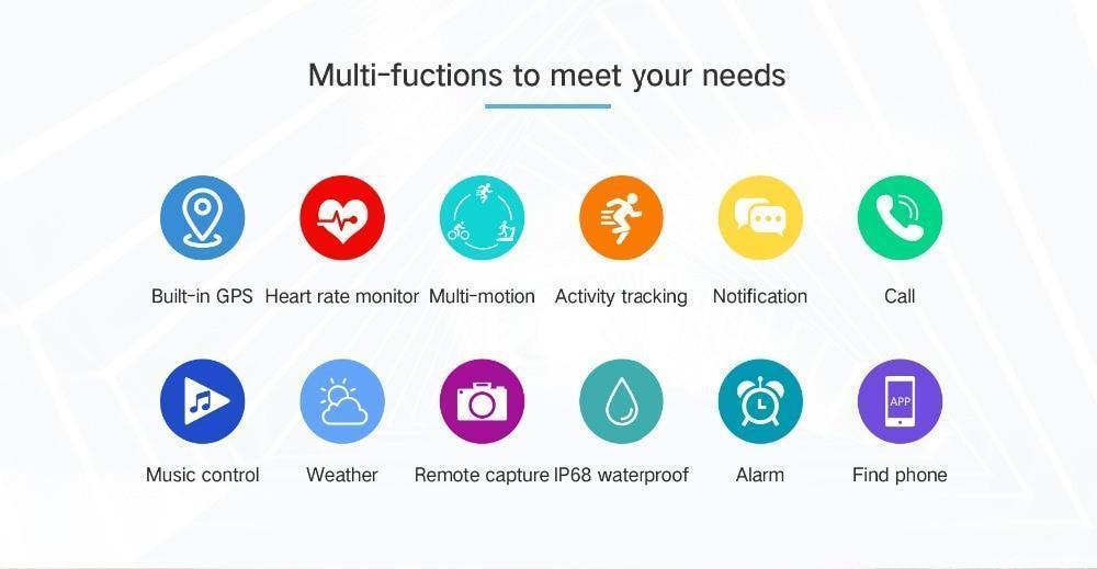 New Sport Smart Watch GPS IP68 Waterproof Heart Rate Monitoring Full Touch Screen Smartwatch For iPhone Android - RAPBLUE