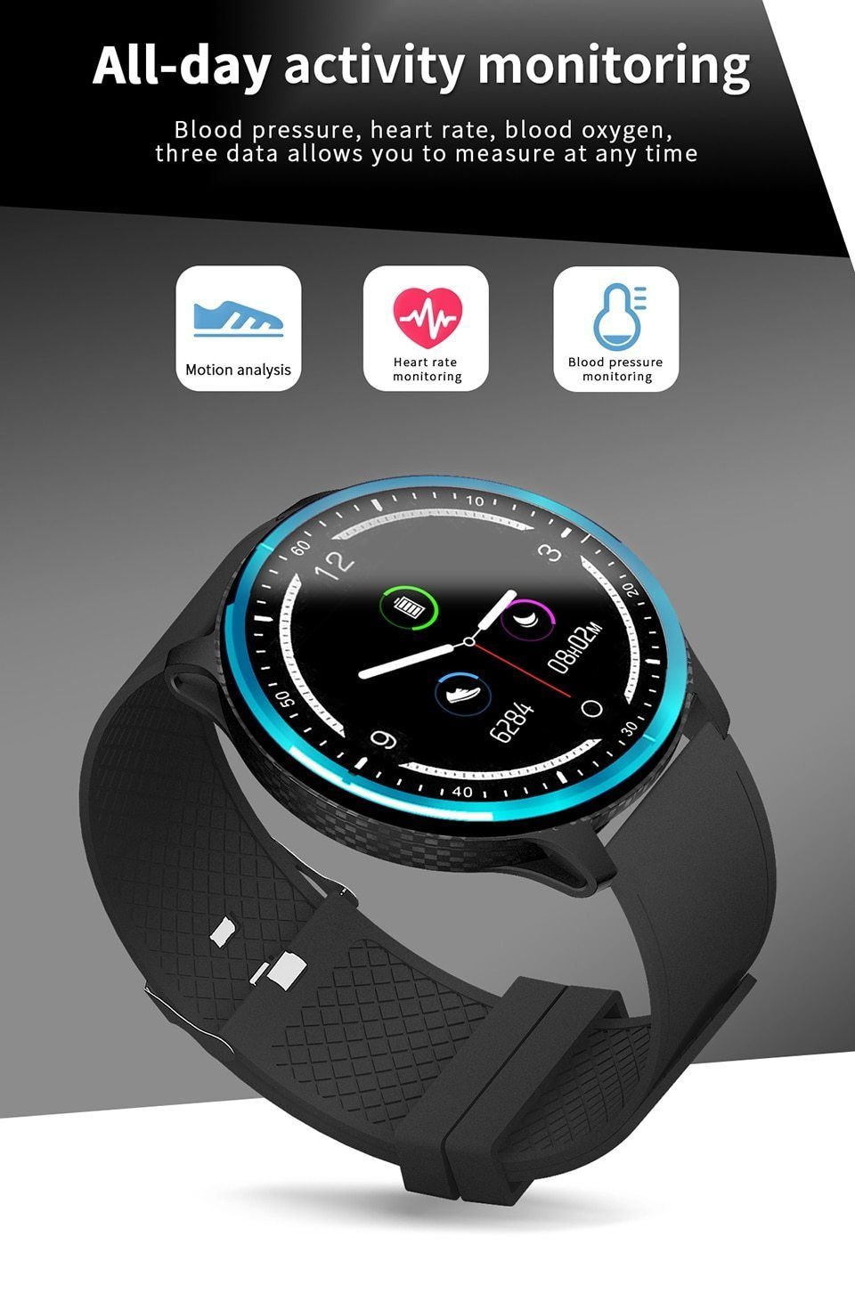 New Smart Bracelet IP68 Waterproof Blood Pressure Blood Oxygen Monitor Fitness Smartwatch For iPhones Android - RAPBLUE