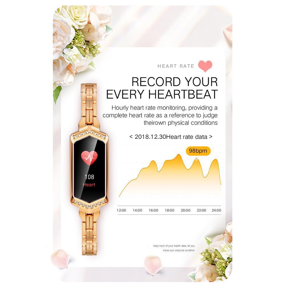 New Smart Watch Women IP67 Waterproof Heart Rate Monitor Metal Strap Fitness Bracelet For Android IOS Phones - RAPBLUE