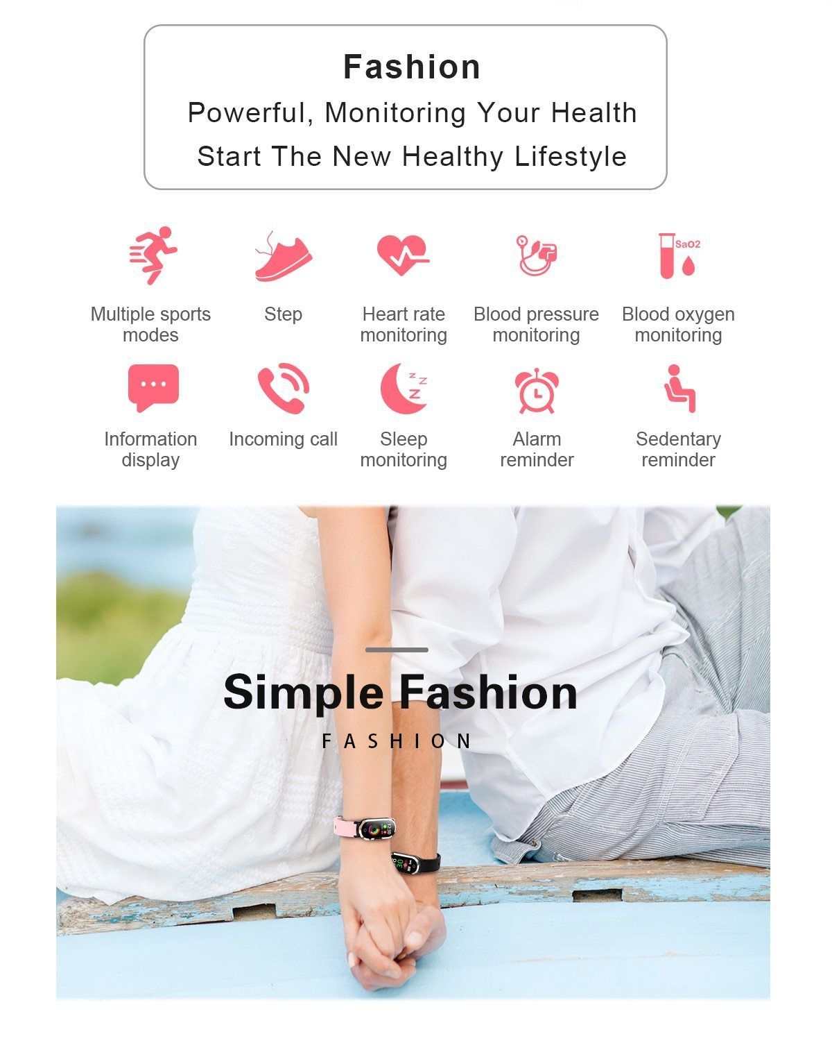 New Smart Wristband Unisex Bracelet Heart Rate Blood Pressure Monitor Fitness Tracker Watch Sport Band Pedometer - RAPBLUE