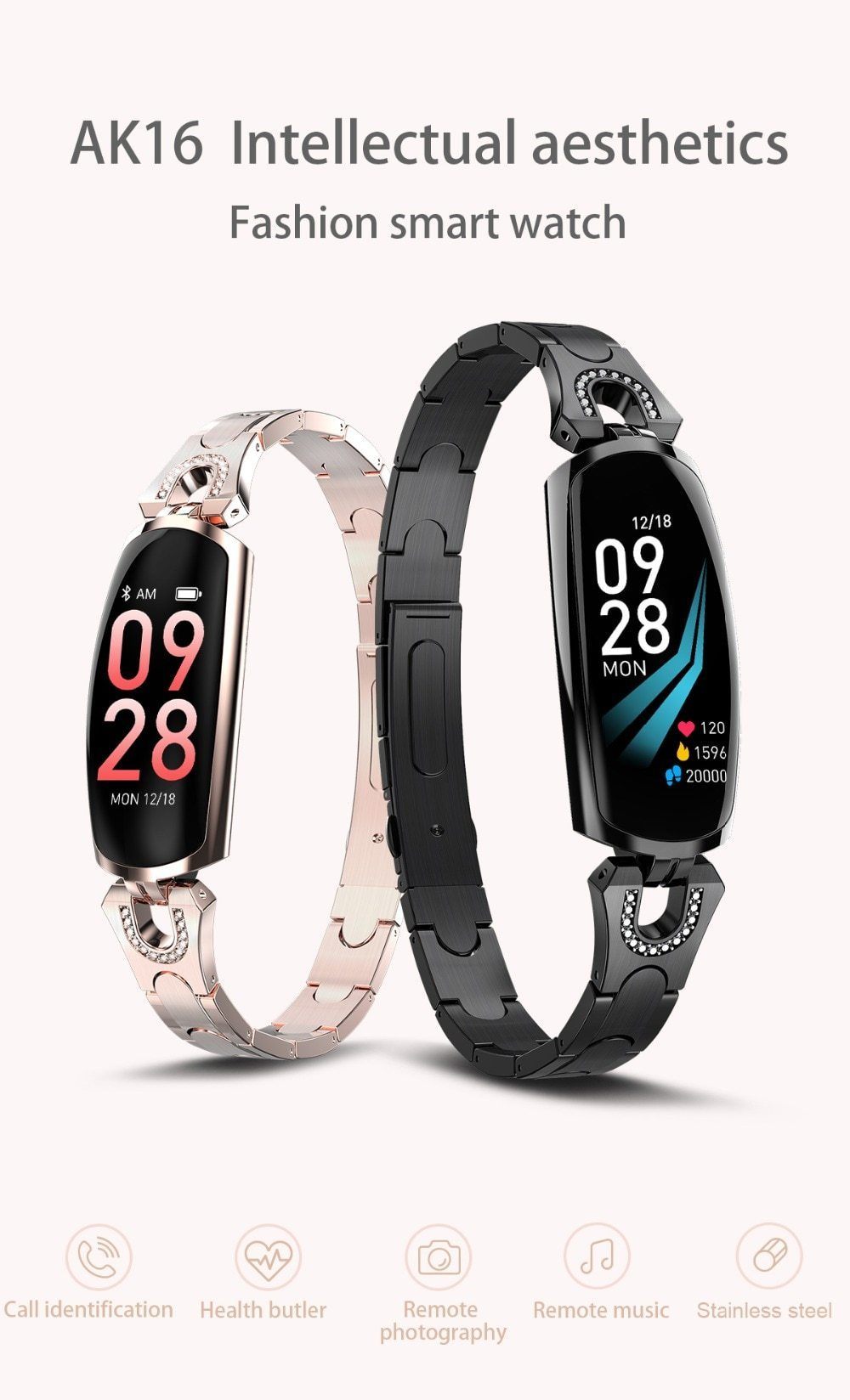 New Stainless Steel Smart Watch IP67 Waterproof Heart Rate Monitor Bracelet Smartwatch For Android iPhone - RAPBLUE