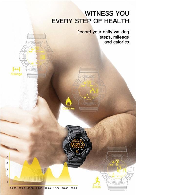 New Rugged Outdoor Camouflage Bluetooth IP67 Waterproof Smartwatch With Fitness Motion Tracking For iOS Android - RAPBLUE