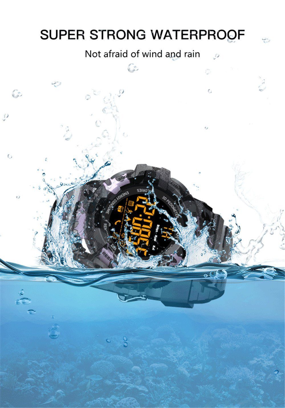 New Rugged Outdoor Camouflage Bluetooth IP67 Waterproof Smartwatch With Fitness Motion Tracking For iOS Android - RAPBLUE