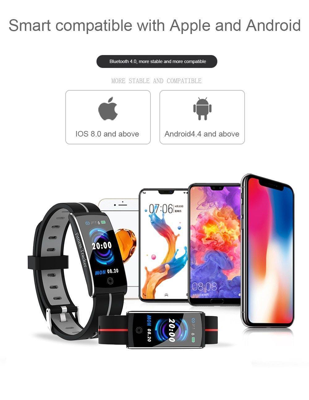 New Fitness Bracelet IP68 Waterproof Heart Rate Blood Pressure Monitoring Fitness Tracker Watch For Android iOS - RAPBLUE