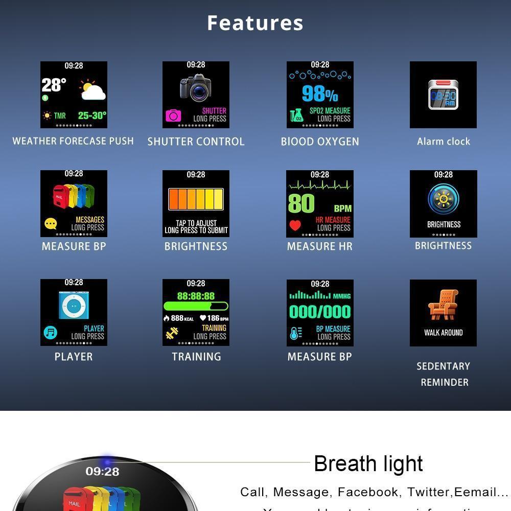 New Splash-Proof Toughened glass Smart Band Fashion Fitness Tracker Blood Oxygen Smartwatch For Men Women - RAPBLUE